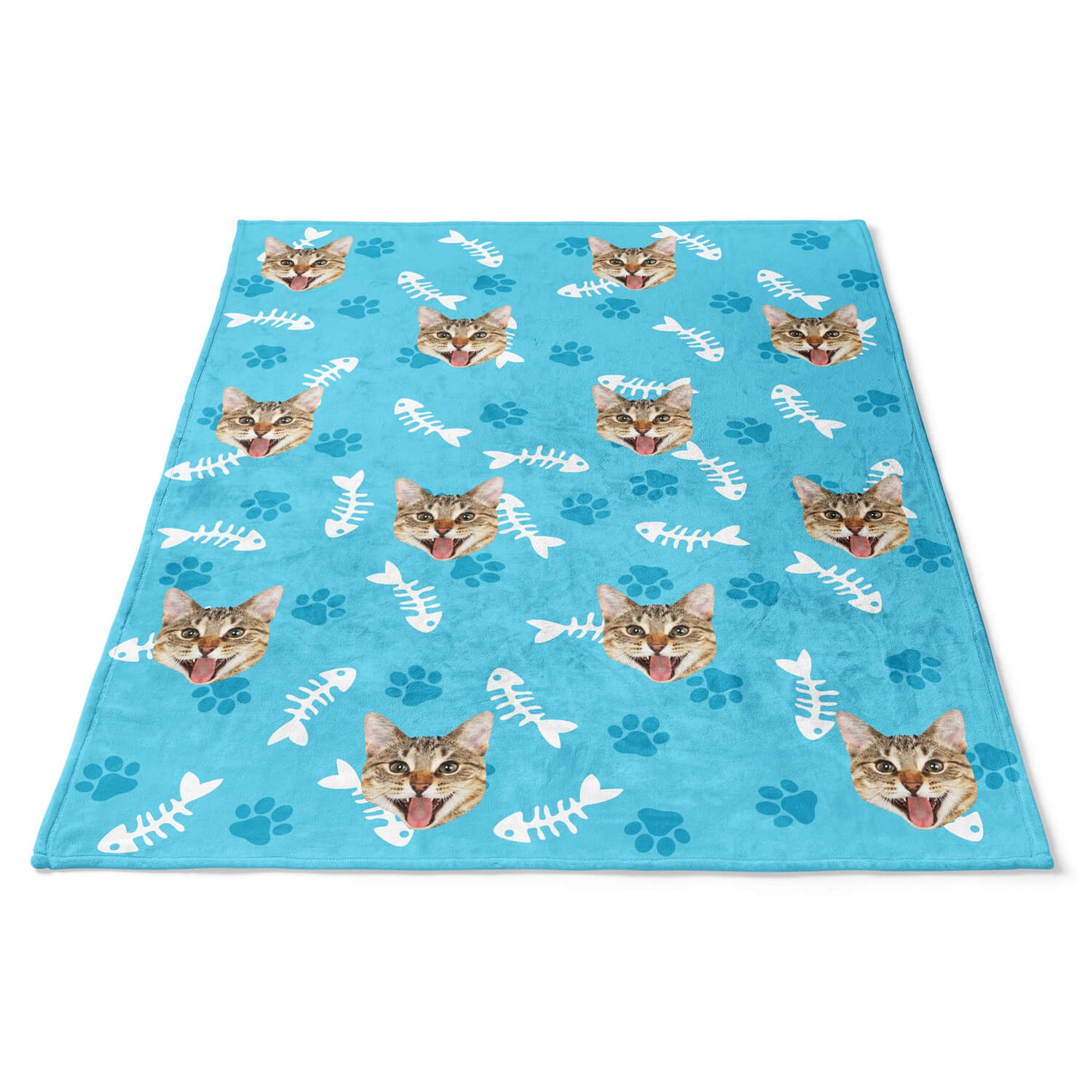 Personalisierte Katzen Kuscheldecke Blau