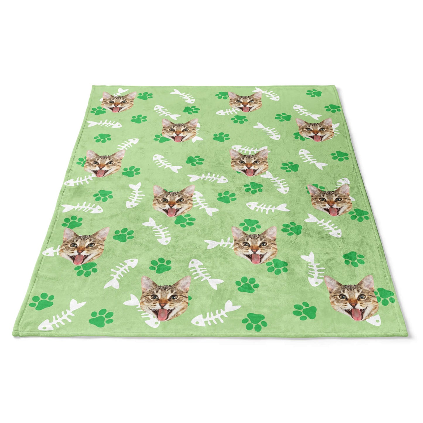 Personalisierte Katzen Kuscheldecke Grün
