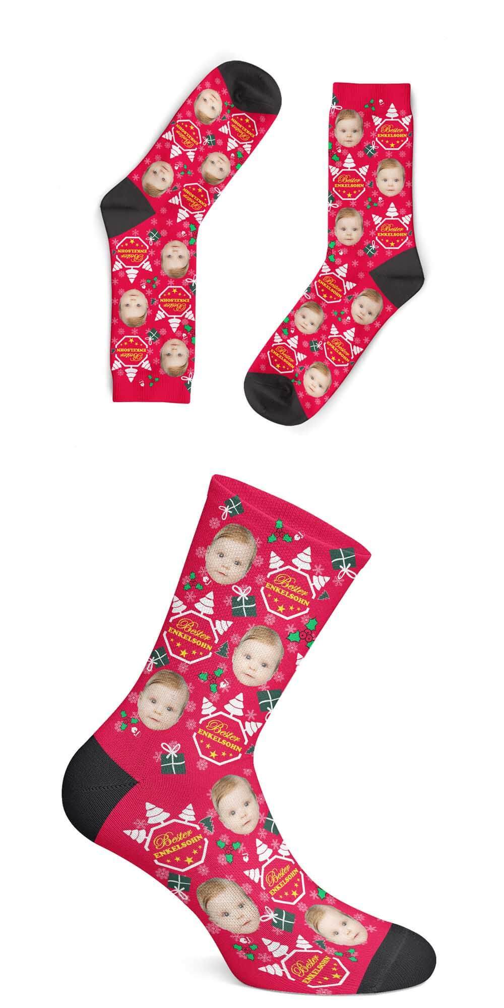 Individuelle Christmas Enkelsohn Socken - Gesicht-auf-Socken