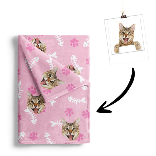 Personalisierte Katzen Kuscheldecke Pink