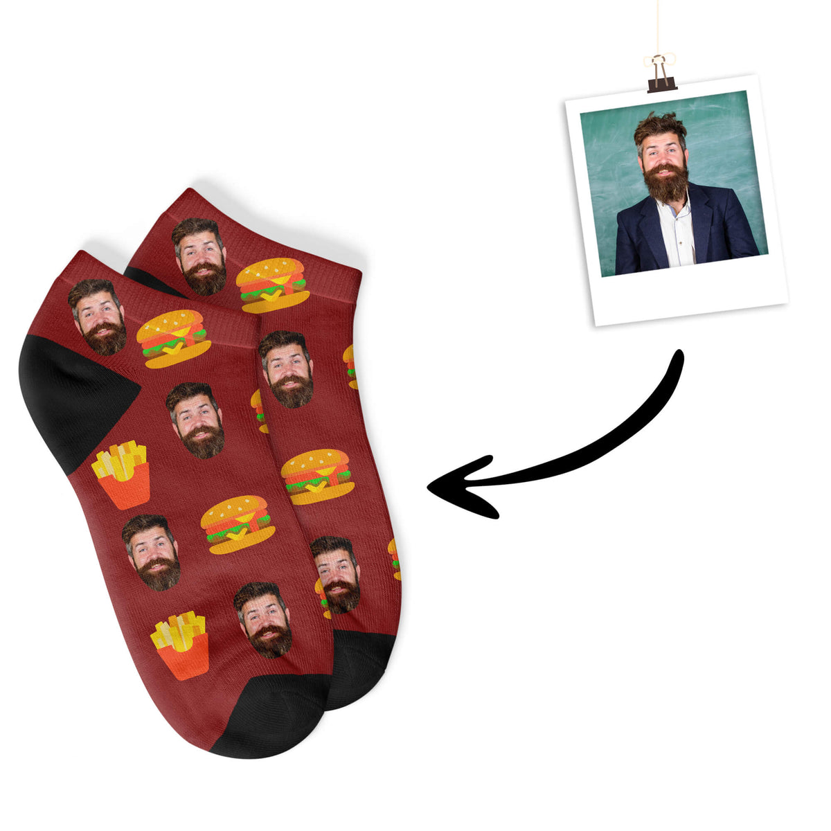 Burger Sneakersocken mit deinem Foto