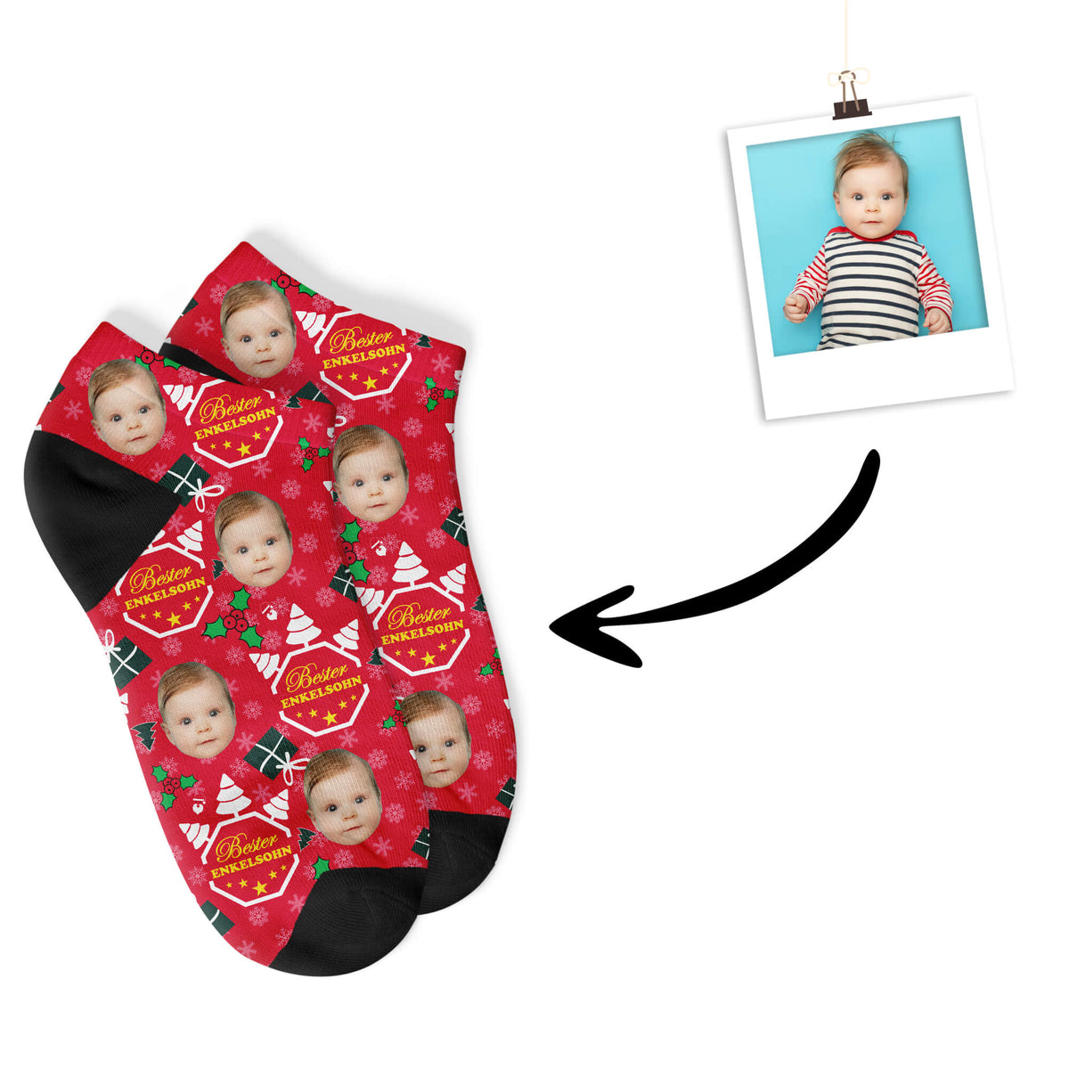 Christmas Enkelsohn Sneakersocken mit deinem Foto