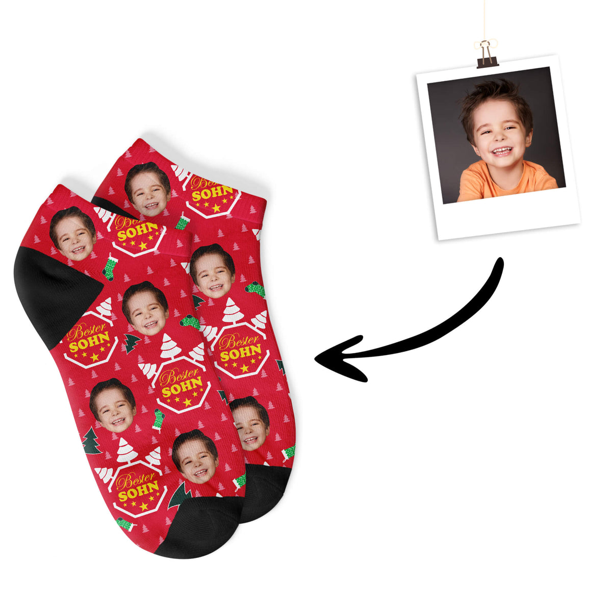 Christmas Sohn Sneakersocken mit deinem Foto