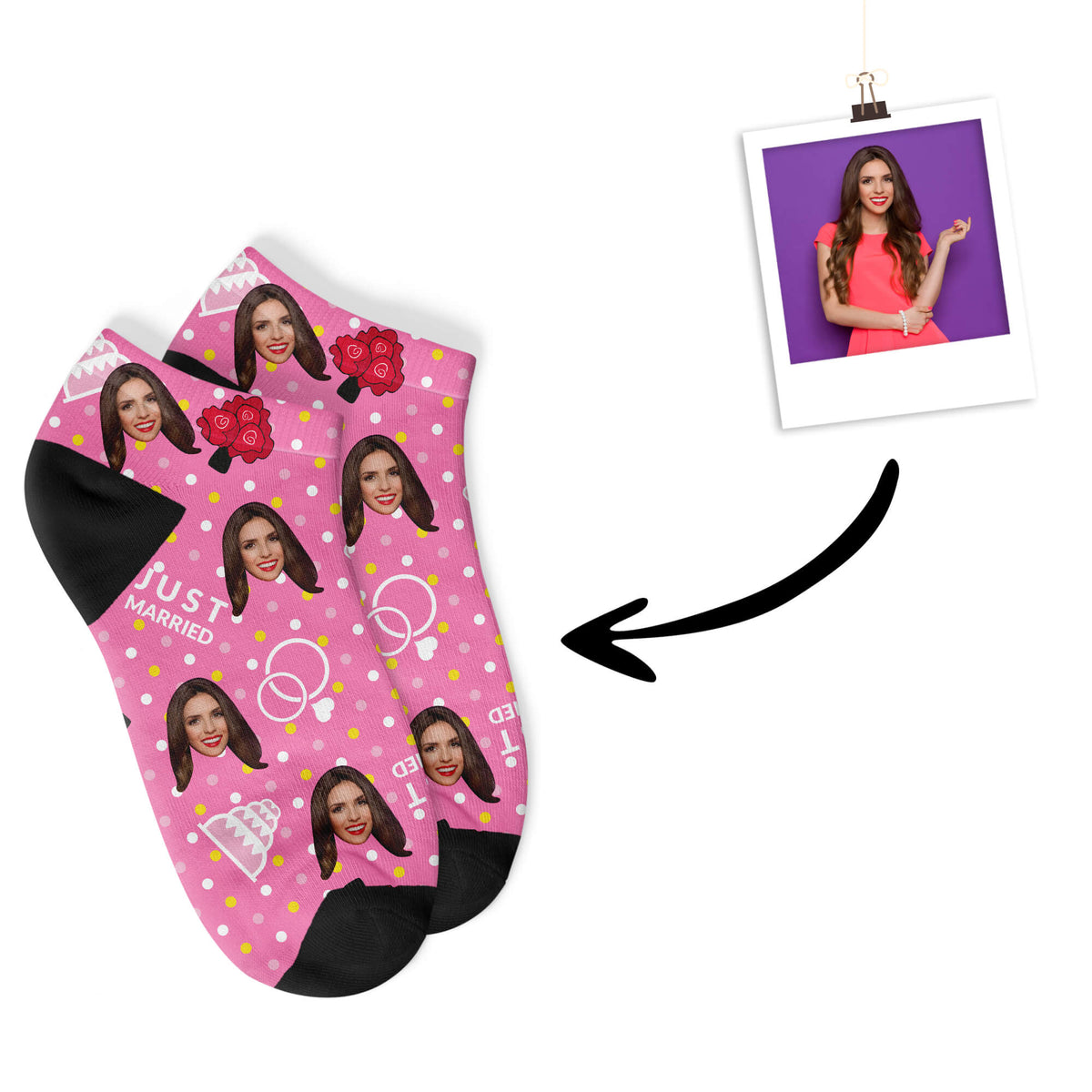 Hochzeitssneakersocken - Just Married - Sie mit deinem Foto
