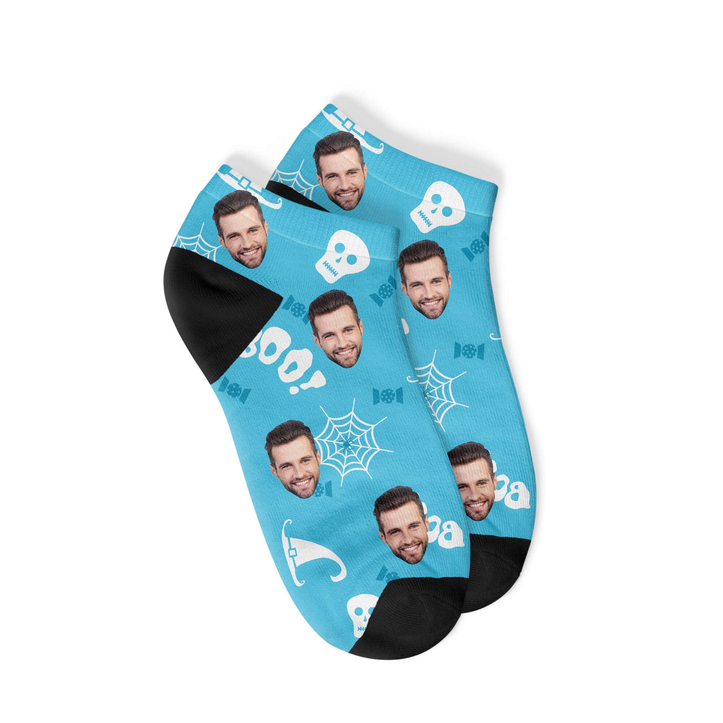 Personalisierte gespenstige Halloween Sneakersocken Blau