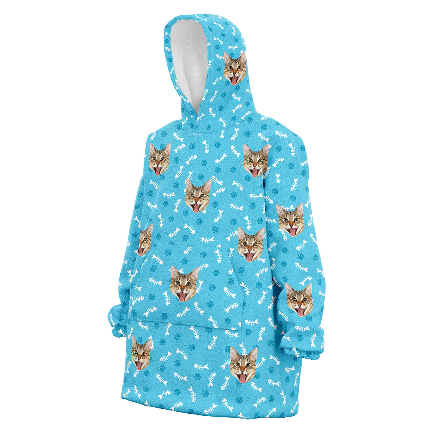 Personalisierter Katzen Hoodie Blau